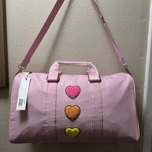 Stoney Clover Lane Mini Duffle Bag Flamingo Pink with 3 Heart Patches & Strap